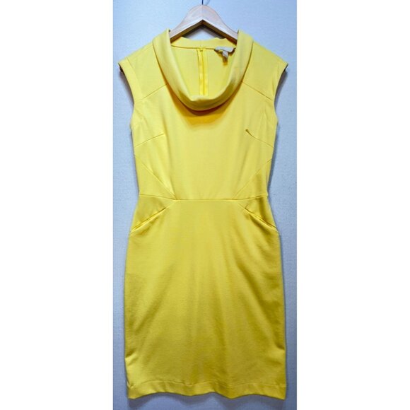 Banana Republic Women's Cowl Neck Bodycon Dress Stretch Size 4 Butter Yellow - Picture 1 of 11
